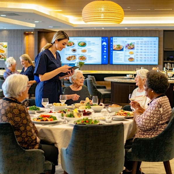 Modern Senior Living Dining Room using tablets to order